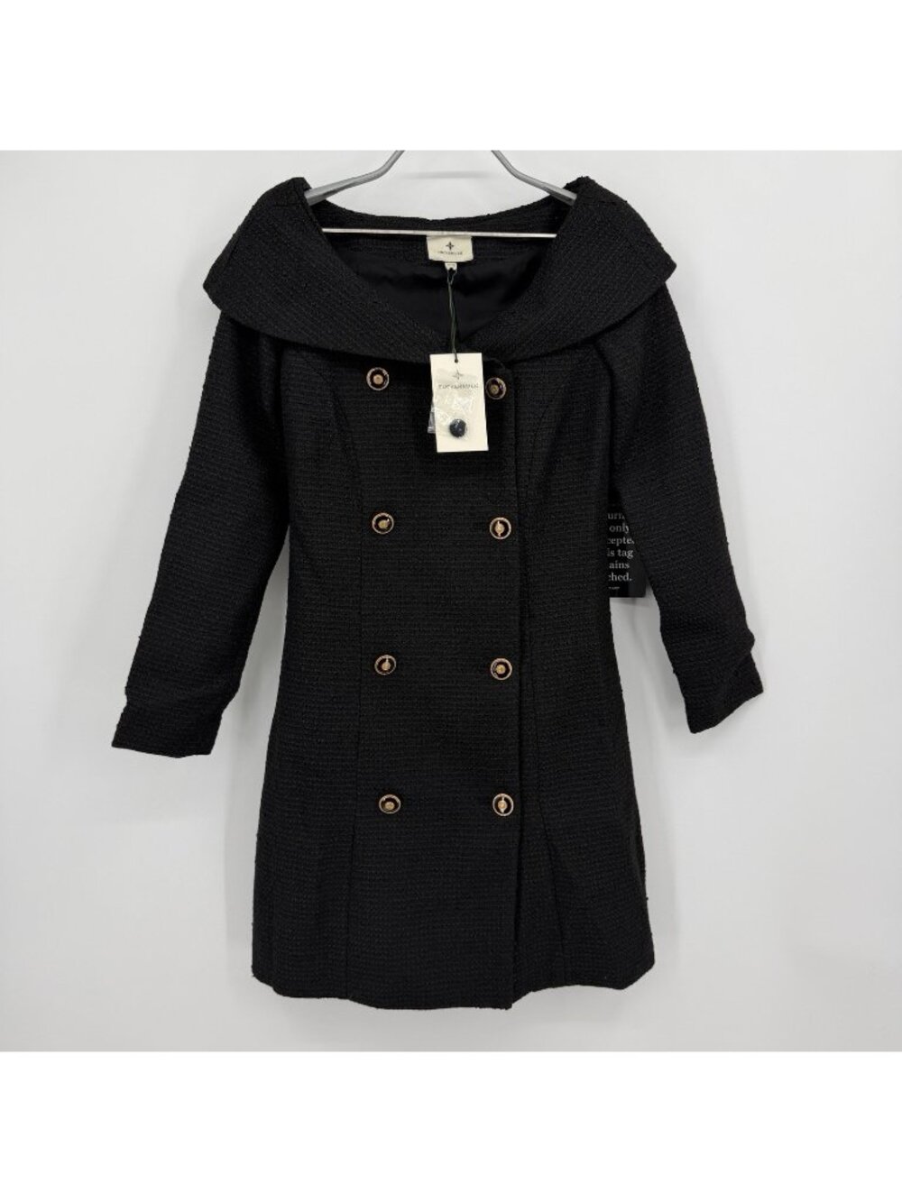 Tuckernuck Black Tweed Blanche Dress XXS 2XS Long Sleeve Mini Double Breasted